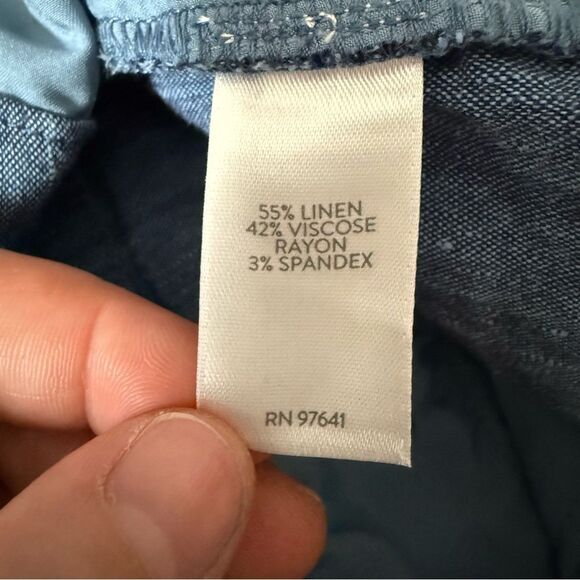 J Jill Linen Stretch Pants Womens Sz L Petite Blue Cropped Linen Blend Coastal - Picture 8 of 12